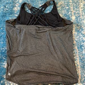 Lululemon Tank Top with Sports Bra, size large, black/grey